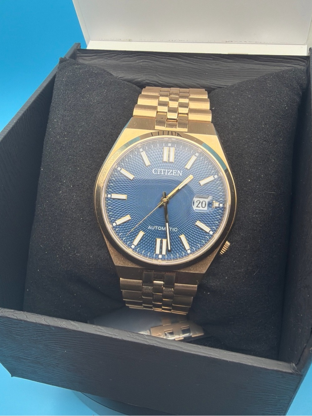 Citizen Rose Gold PVD Mens Watch with Blue Dial